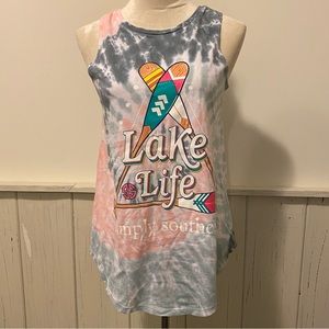 NWT Simply Southern Medium Pink Gray Tie Dye Lake Life Tank Top